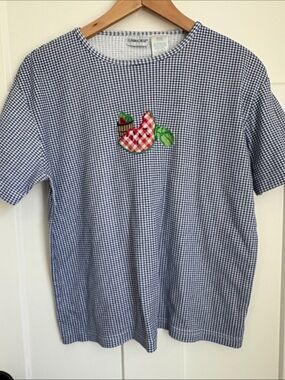 Cabin Creek Navy Gingham Tee with watermelon Patch